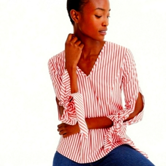 Universal Standard x J Crew Striped Poplin Tie Sleeve Top - Picture 4 of 9
